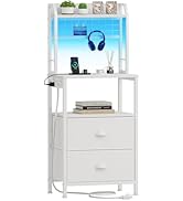 Furologee 40'' Tall Nightstand with Charging Station, Bedside Table with LED Lights, End Table wi...