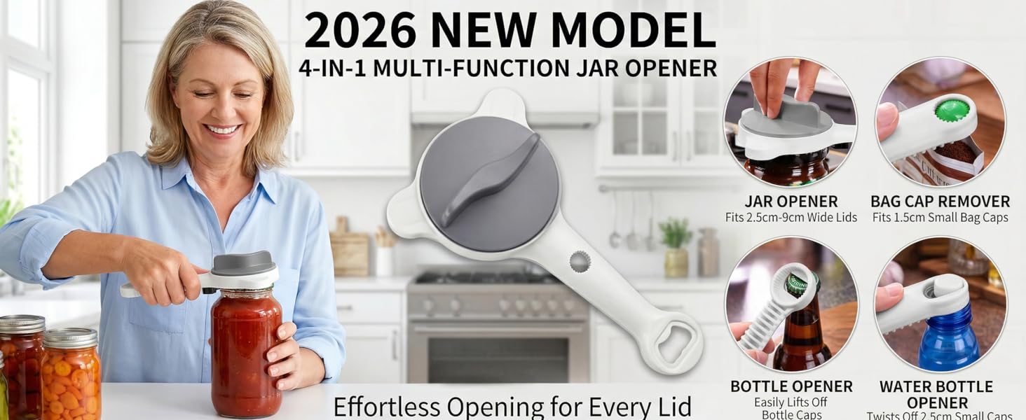 2026 New 4-in-1 Retractable Jar &amp;amp; Bottle Opener, Jar Opener Ergonomic Stainless Steel Jar Opener