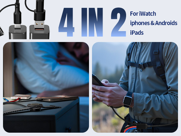 Travel Vacation Essentials 4 in 2 Charging Cable for Apple iWatch Charger