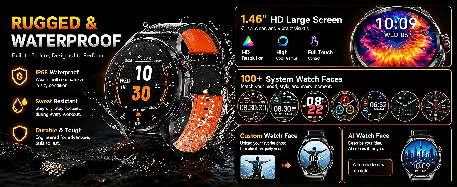 Rugged and Waterproof Smart watch with Customizable Watch Face