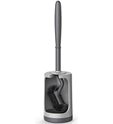 HAMITOR Toilet Bowl Brush Holder Set: Curved Design Toilet Cleaner with Holder for Deep Cleaning ...