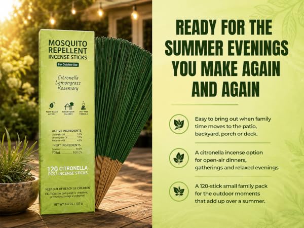 Mosquito Repellent Incense Sticks for Outdoor Patio