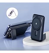 Magnetic Wireless Portable Charger, 10000mAh Power Bank Built in 4 Cables LED Display and Stand, ...