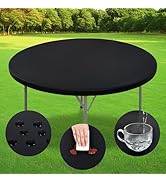 Nacuci PU Waterproof and Oilproof Fitted Tablecloth Elastic Stretch Table Cover, Wipeable Round T...