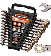 HORUSDY 12-Piece Metric Flex-Head Ratcheting Wrench Set with Organizer | 8-19 mm Ratchet Combinat...
