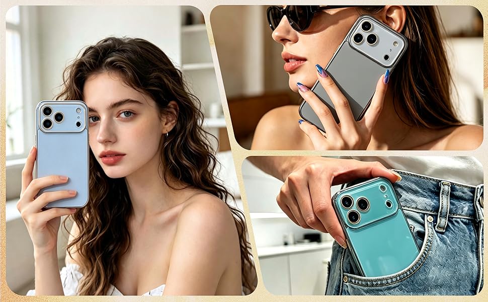 Solid Color Electroplated Frame with Crystal Camera Lens Protection Compatible with iPhone Case
