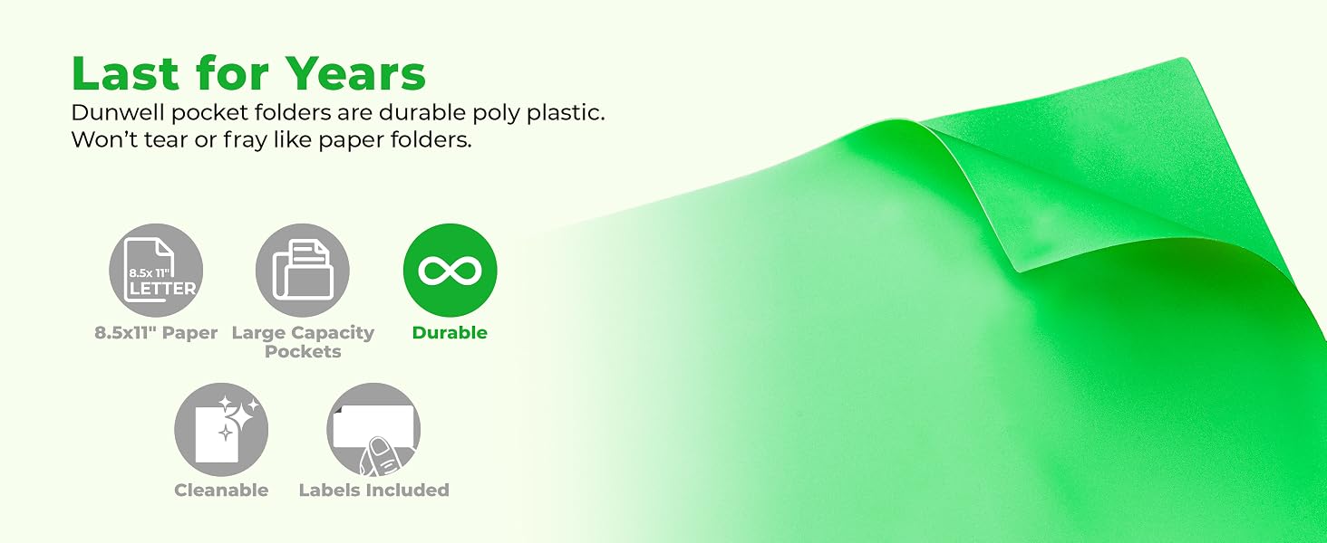 Dunwell 2-Pocket Poly Folder Vibrant - Last for Years