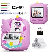 CAMCLID Kids Camera Instant Print, 12MP &amp; 1080P Instant Camera for Kids with 32G Card &amp; Print Pap...