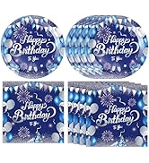 Blue Birthday Decorations for Men Boys Birthday Party Tableware Set Birthday Paper Plates Napkins...