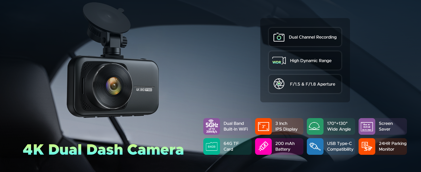 4K Dash Cam Front and Rear