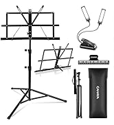 CAHAYA Dual-Use Reinforced Folding Sheet Music Stand with Stand Light &amp; Desktop Book Stand Lightw...