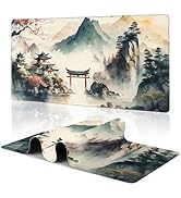 Japanese Desk Mat Lake Mountain Large Gaming Mouse Pad,XXL Anime Gaming Keyboard Mat, Non-Slip Ru...