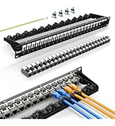 PBAEGAV Patch Panel 24 Port with 24 Pcs Cat6A Keystone Jack 10G Support with Removable Back Bar 1...