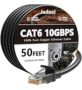 Cat 6 Outdoor Ethernet Cable 50 ft, Support Cat8 Cat7 Network, 10Gbps 24AWG Pure Copper, Direct B...