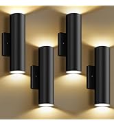 4-Pack Modern Outdoor Wall Light, 12W 3000K LED Cylinder Exterior Light Fixtures with Tempered Gl...