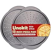 Unokit Pizza Pan for Oven - 13" 2PCS Round Carbon Steel Pizza Pan, Non-Stick Pizza Tray with Perf...