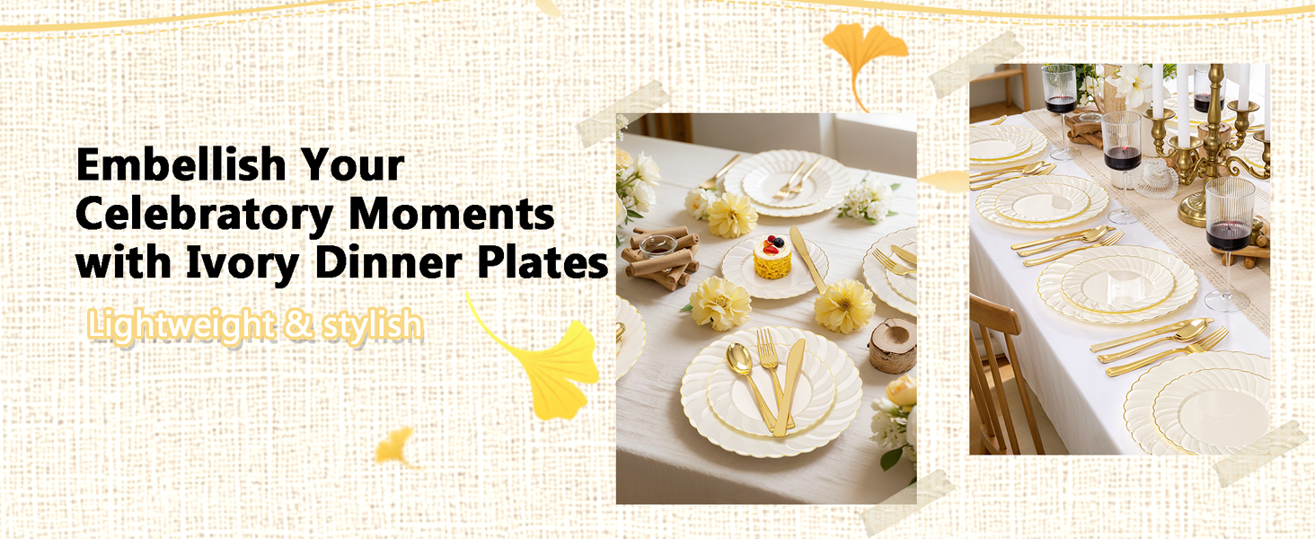 125PCS Ivory Scalloped Plastic Plates
