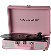 GOLDSHIP Pink Record Player 3 Speeds Portable Suitcase Design Turntable with Built-in Battery&amp;Spe...