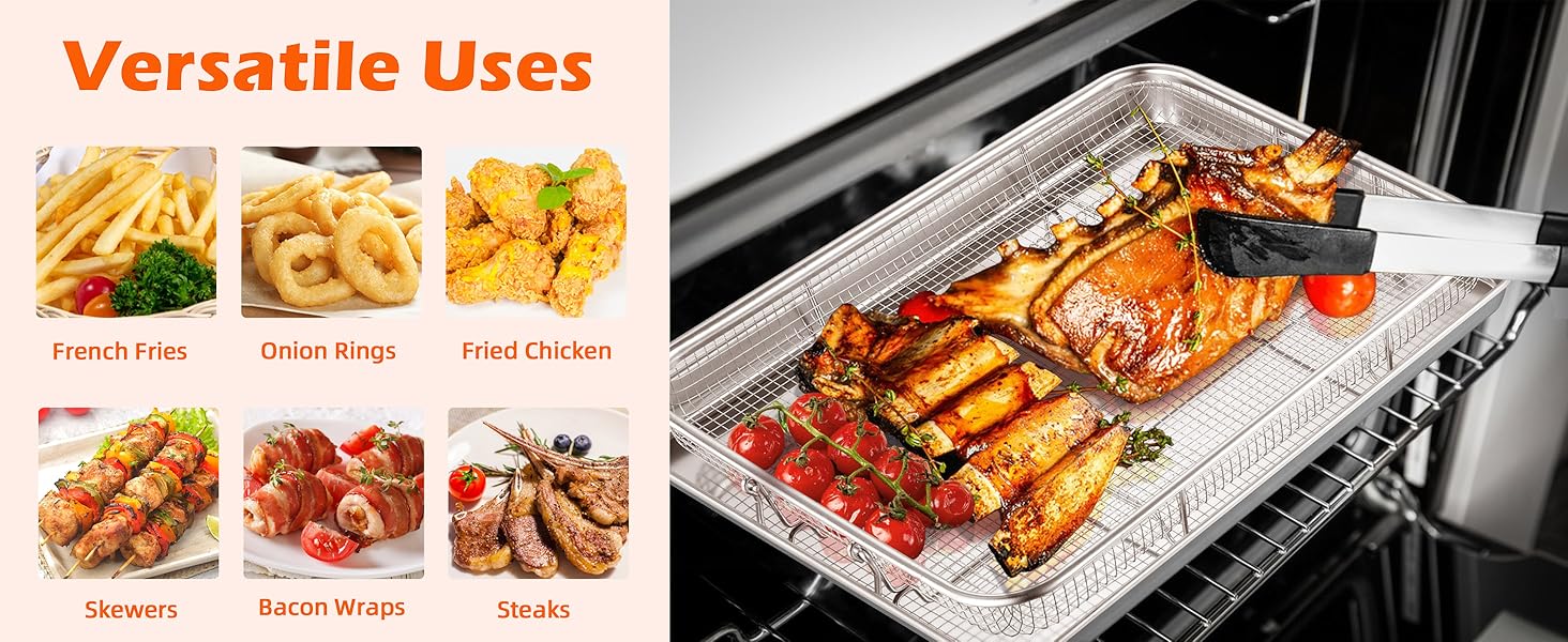 Ideal to make crispy food like french fries, breaded chicken, fried bacon, roasting meat or veggies
