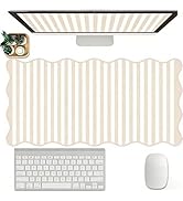 Scalloped Desk Mat Extended Large Cute Striped Mouse Pad Big Desk Pad XXL Aesthetic Stripe Mousep...