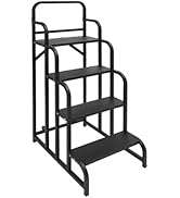 4-Step Black Rolling Warehouse Ladder, 330lb Capacity, Non-Slip Pedals &amp; Handrails, 2 Wheels for ...