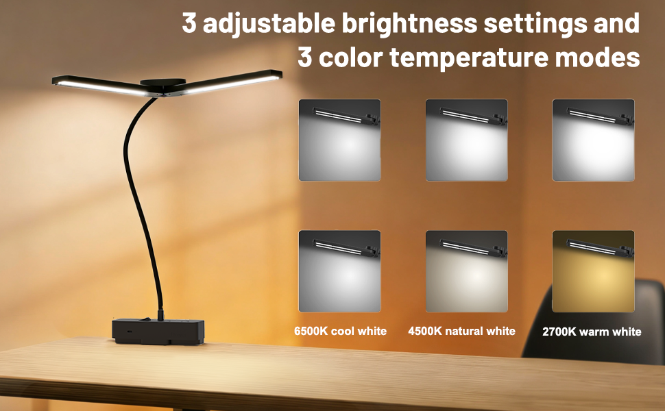 3 adjustable brightness settings and 3 color temperature modes