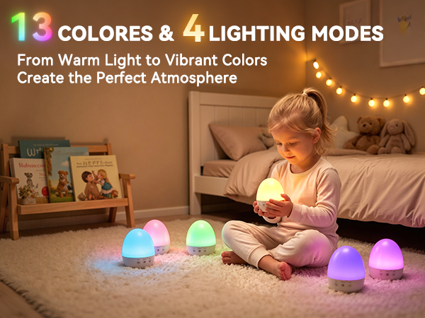 Kids night light with 13 colors &amp; 4 lighting modes, create cozy atmosphere for children bedroom