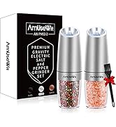AmuseWit Gravity Electric Pepper and Salt Grinder Set [White Light] - Battery Operated Automatic ...