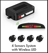 Wireless Car Parking Sensor, Reverse Radar System with 4 Parking Sensors, Wireless LED Distance D...