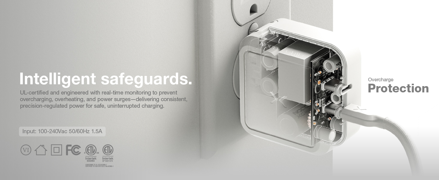 Equipped with intelligent safeguards to prevent overcharging, overheating, power surges - UL listed