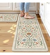 Collive Kitchen Mats for Floor, Cushioned Anti Fatigue Mat Floral Rugs 2 Piece Non Skid Waterproo...