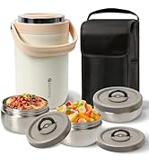 Pawovdeq Adults Lunch Thermos for Hot Food with Inserts Stackable Bento Box, Stainless Steel Vacu...