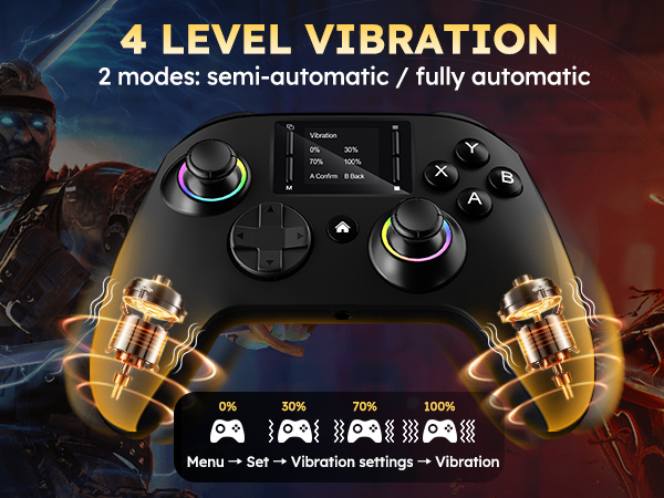 The gaming controller for pc has 4 vibration adjustment modes