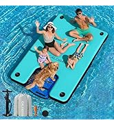 Inflatable Dock Platform, Lake Floats with Boat Ramp Floating Island Raft for Adults Swimming Poo...