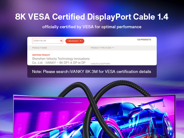8K DisplayPort Cable 1.4