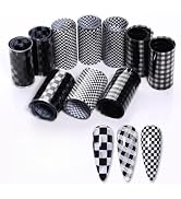 1 Box Nail Foil Transfer Stickers Decals, Print Black White Plaid Nail Art Sticker, Nail Art Desi...