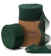 Ribbli Forest Green Chiffon Ribbon 1 Inch x 20 Yard Handmade Fringe Chiffon Silk Ribbon Green Rib...