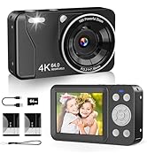 Digital Camera, 4K 64MP, 18X Zoom, Point and Shoot Digital Camera with 64GB SD Card &amp; 2 Batteries...