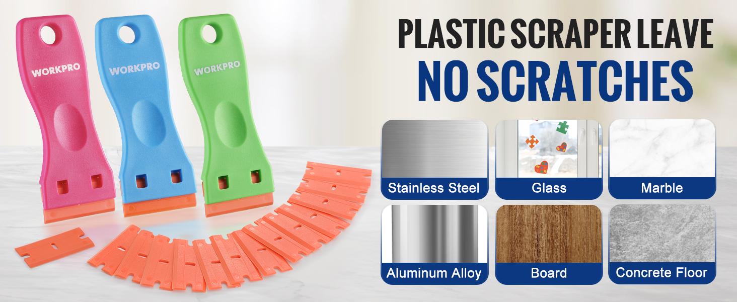 WORKPRO 3pc Plastic Razor Scrapers with 120pk Plastic Razor Blades