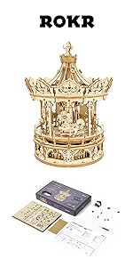 ROKR 3D Wooden Puzzle for Adults Airplane Tower Music Box - DIY Mechanical Model Building Kit 10