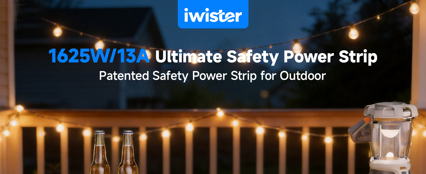 Outdoor Power Strip, 5 Ft, 1625W/13A IPX6 Waterproof, for Courtyard, Garage, Workshop, Camping, RV