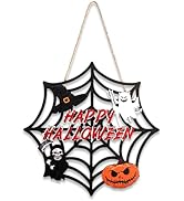 Halloween Party Decorations - Welcome Sign for Front Door,Rustic Round Wood Wreaths for Outdoor O...