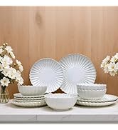 DOMINI 12-Piece Sunflower shape Ceramic Kitchen Dinnerware Set, Service for 4, Porcelain Dishes D...