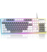 Gaming Keyboard, Wired Keyboard with RGB Backlit, Full Size Keyboard with White&Gray Mixed Color ...