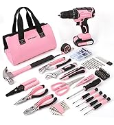 COMOWARE 169Pcs Home Tool Kit with Drill, Pink Drill Set for Women, Lady's Home Repairing Tool Ki...