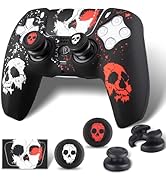 PlayRealm Silicone Skin Cover &amp; Sticker x 1 &amp; No Falling Off Thumbstick x 2 for PS5 Controller (G...