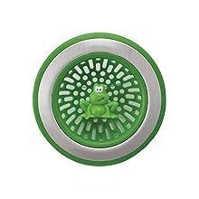 Green Joie sink strainer with frog in the middle 