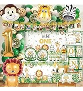 Wild One Birthday Decorations Includes Photo Banner, Balloon Box, Balloons Garland, Jungle Foil B...