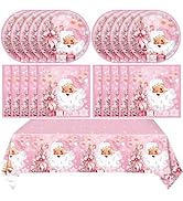 41Pcs Pink Christmas Party Decorations Christmas Tree Santa Claus Snowflake Tableware Disposable ...