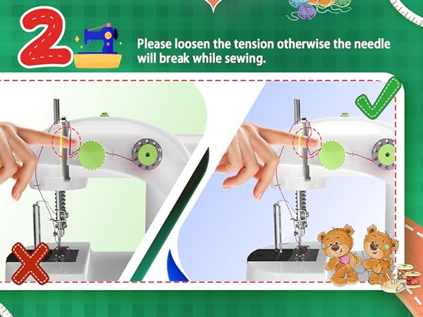 LED light of mini sewing machine makes it easy to sew dark fabrics or work in dark conditio
